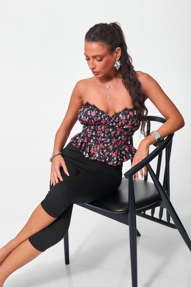 Strapless Floral Crop Top with Padding