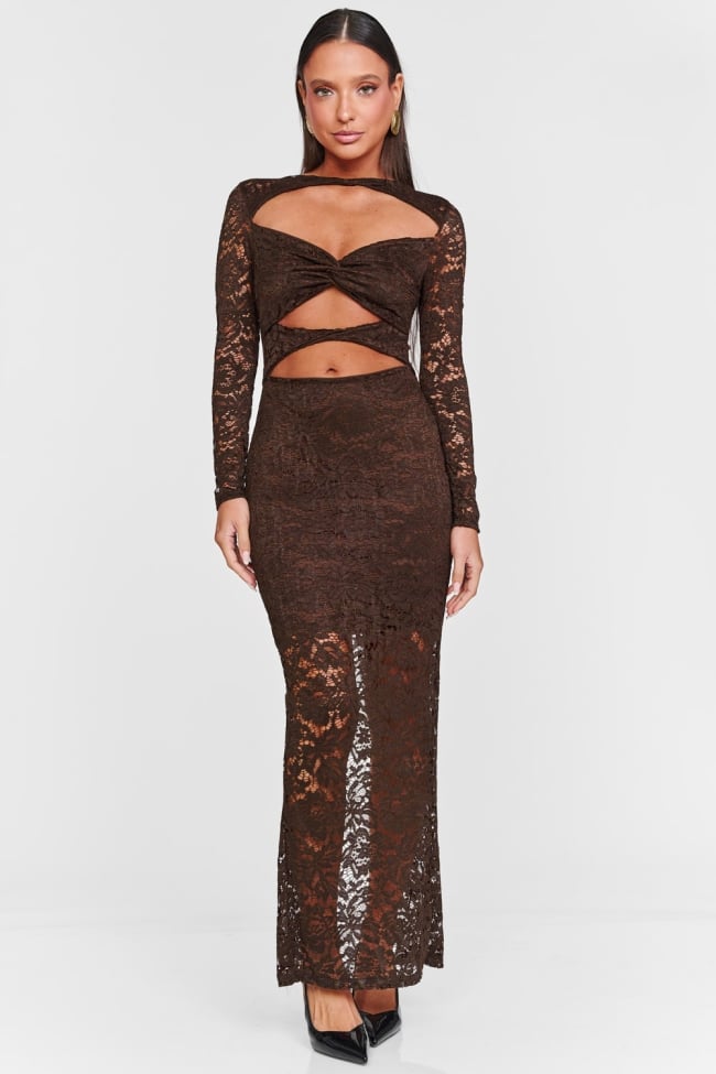 Φόρεμα Maxi Cut Out Δαντελωτό με Ενίσχυση