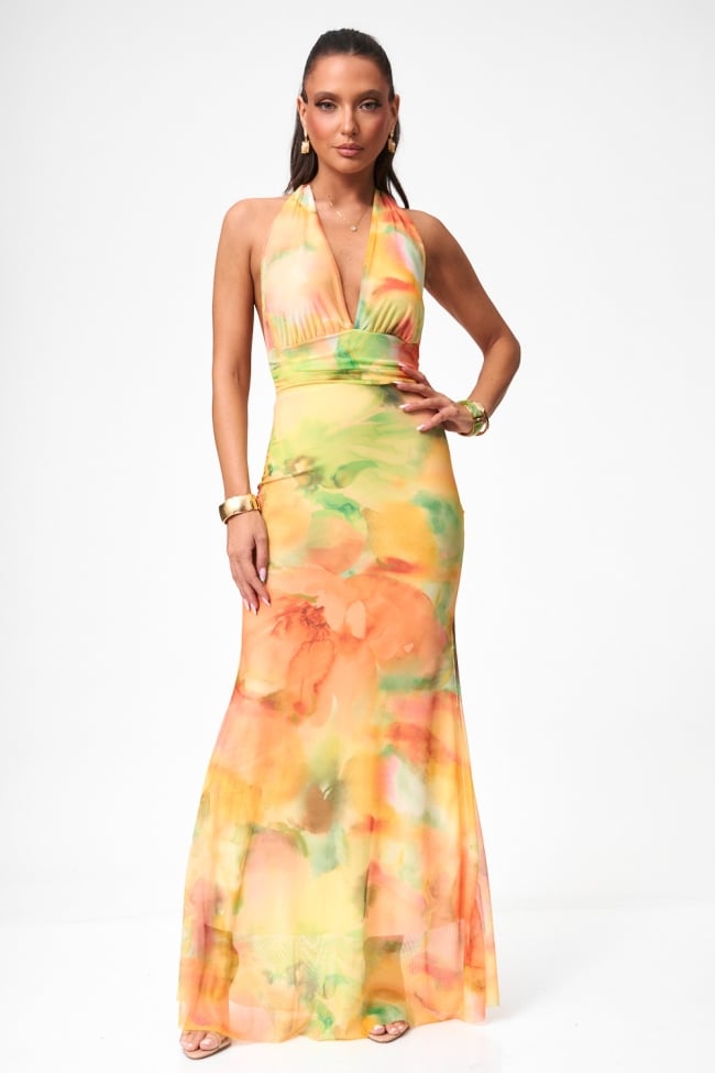 Maxi Halter Dress with Tulle