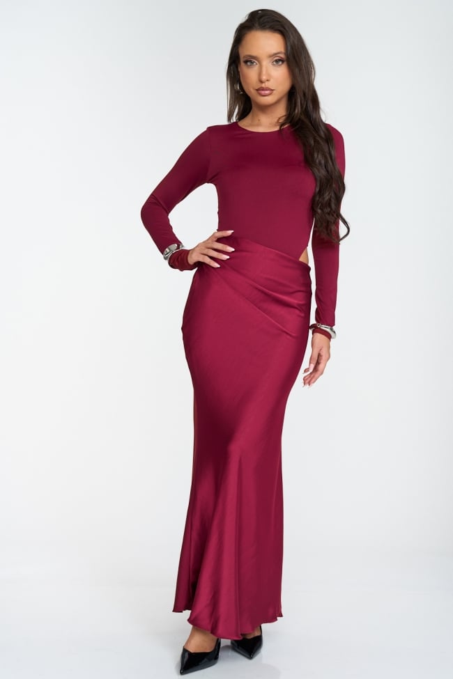 Φόρεμα Maxi Σατινέ με Κορμάκι