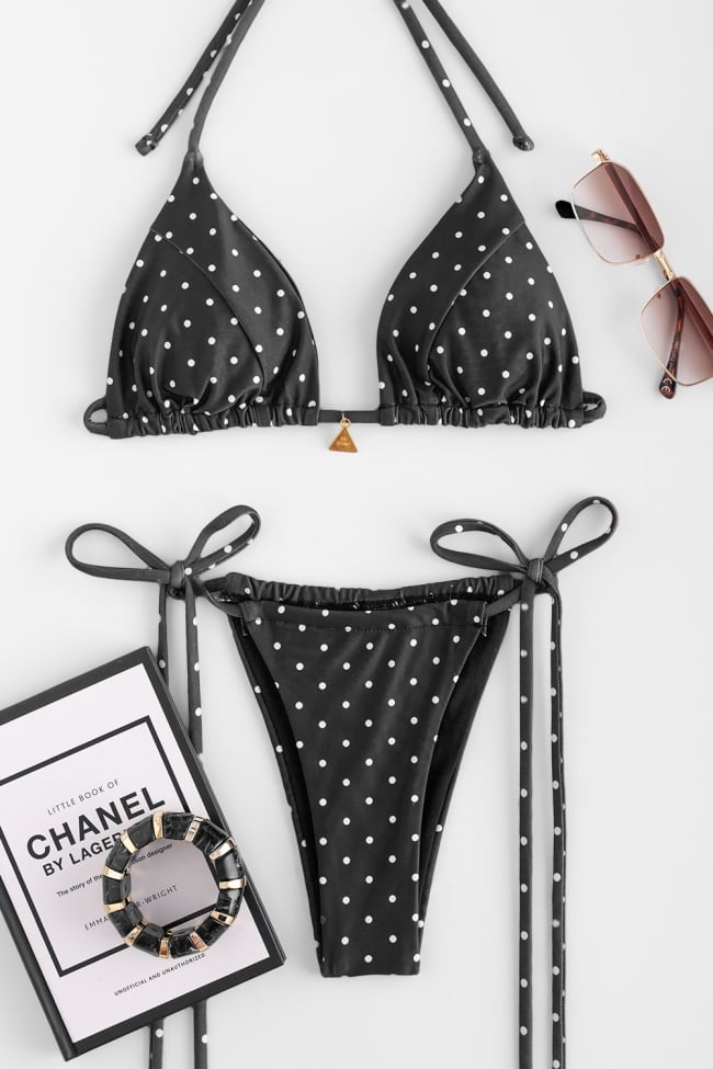 Polka Dot Triangle Bikini Swimsuit with Ties