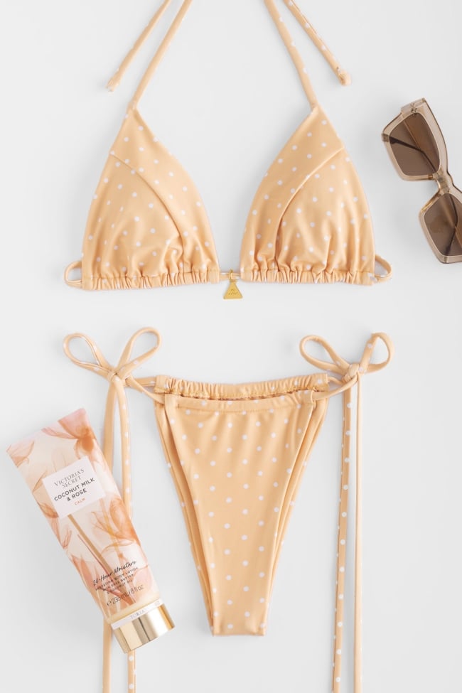 Polka Dot Triangle Bikini Swimsuit with Ties